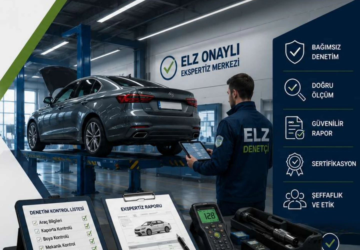 ELZ denetçisi tarafından incelenen araç ekspertiz merkezi